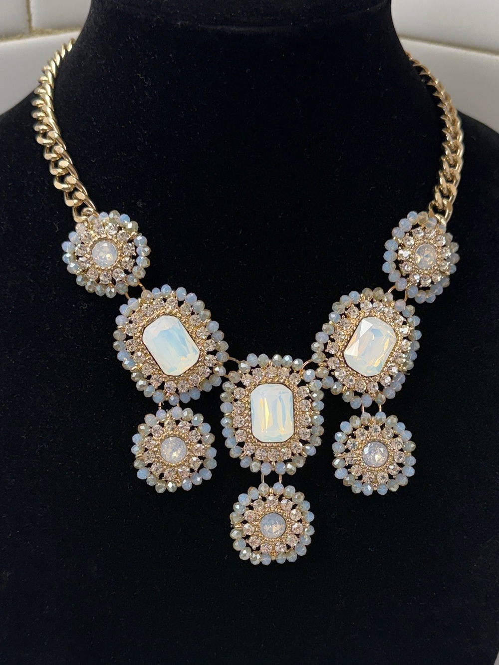 Gold-Tone Statement Necklace with Opalescent Crystals
